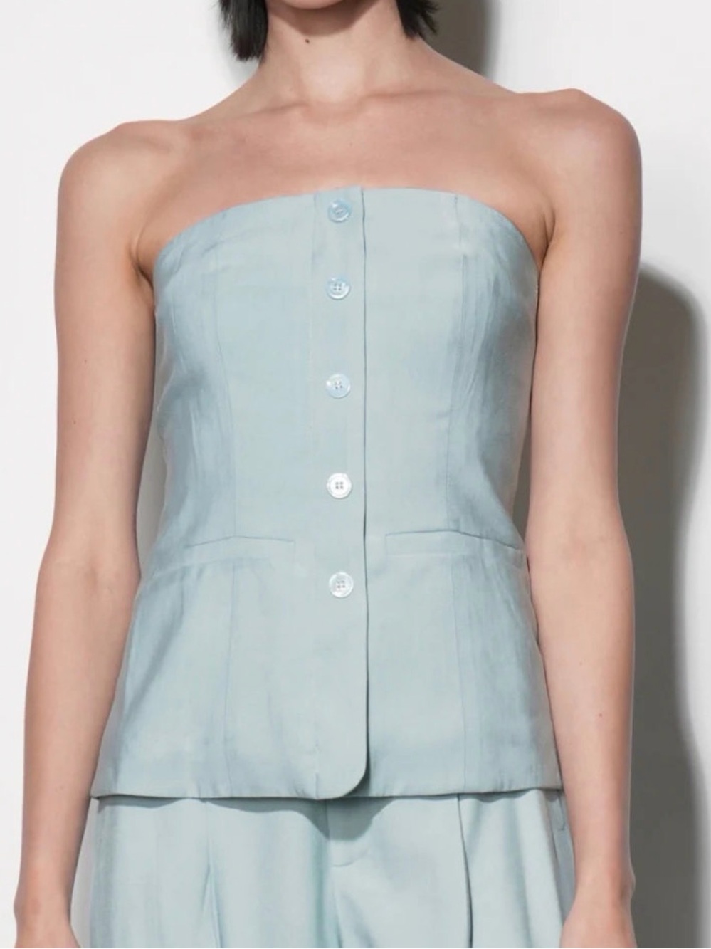 Yuri Sky Blue Strapless Vest Top |GREYLIN